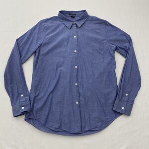 Theory Perfect Shirt Womens Medium Blue Button Up Cotton Lightweight Collar Top